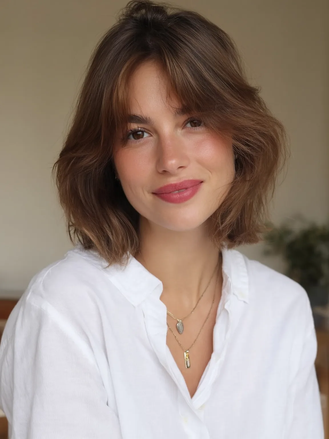Chin-Length Textured Bob with Curtain Bangs